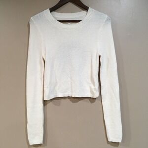 Aerie Juniors M Cropped Sweater Cutout Back‎ Long Sleeve Cream Ivory Lounge Cozy